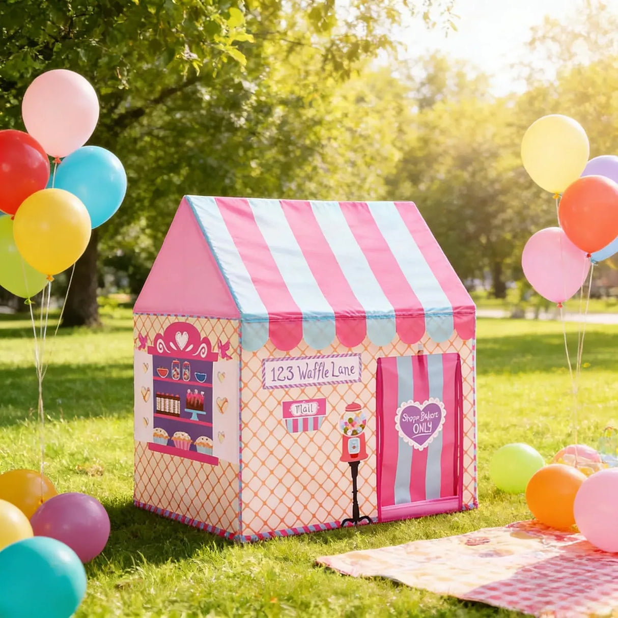 CARLA HOME Kids Ice Cream Bakery Play Tent Pink Pop Up Playhouse - Outdoor Play Equipment Play Tents & Tunnels