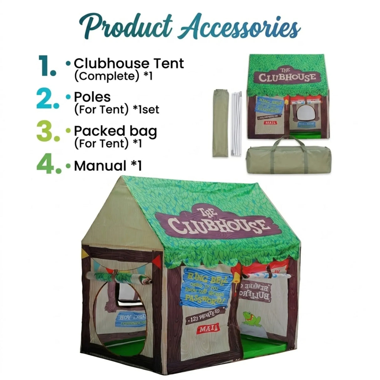 CARLA HOME Kids Clubhouse Play Tent - Green - Outdoor Play Equipment Play Tents & Tunnels