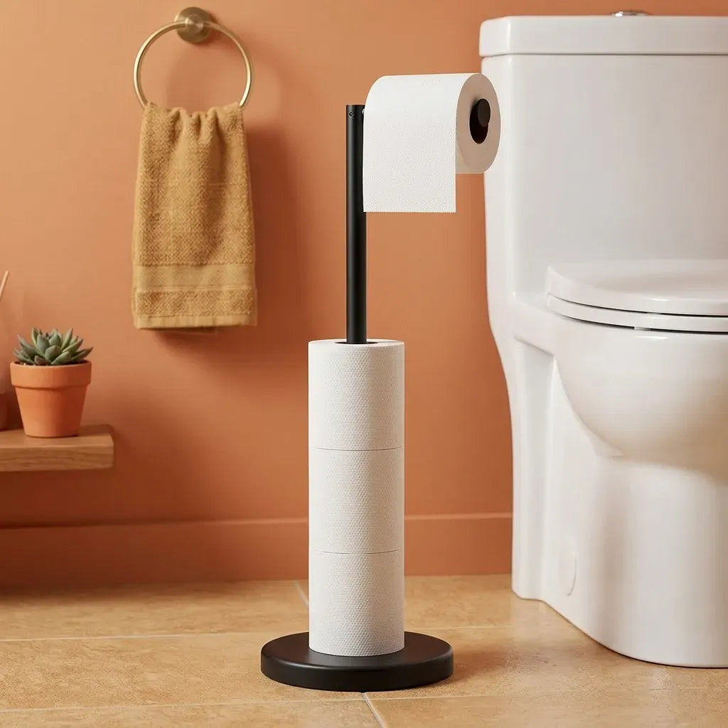 CARLA HOME Toilet Paper Holder Stand with Storage - Black - METAL - Bathroom Accessories Toilet Paper Holders