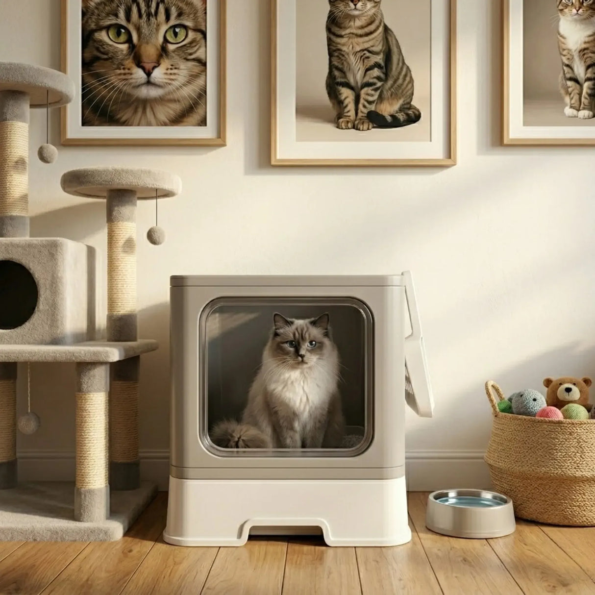 CARLA HOME Foldable Enclosed Cat Litter Box with Scoop - Grey - Plastic - Kitty Litter Tray