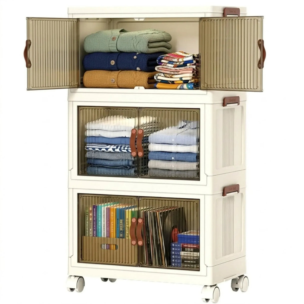 CARLA HOME 3 Tier Stackable Storage Cabinet with Wheels White - Storage Box - Plastic