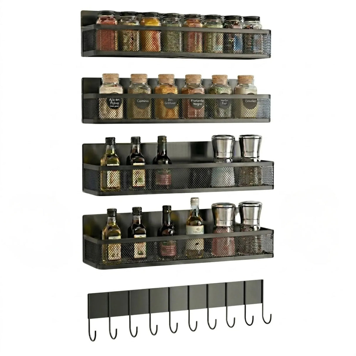 CARLA HOME 5 Pack Magnetic Spice Rack for Fridge Kitchen with Hook Bar