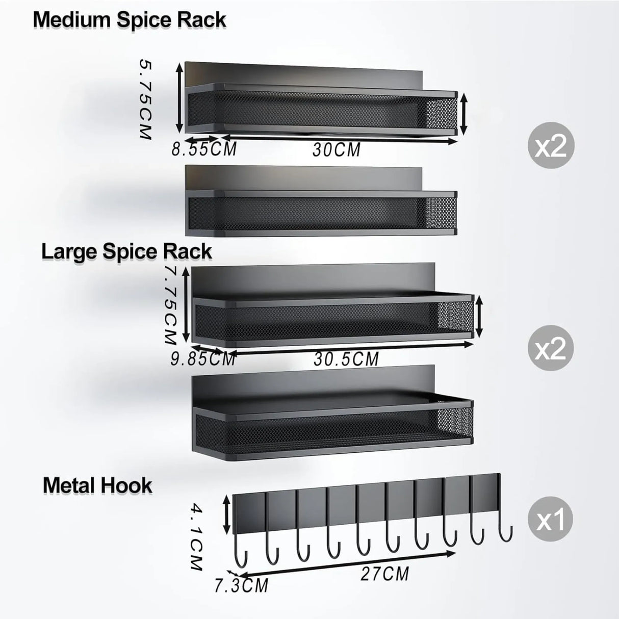 CARLA HOME 5 Pack Magnetic Spice Rack for Fridge Kitchen with Hook Bar