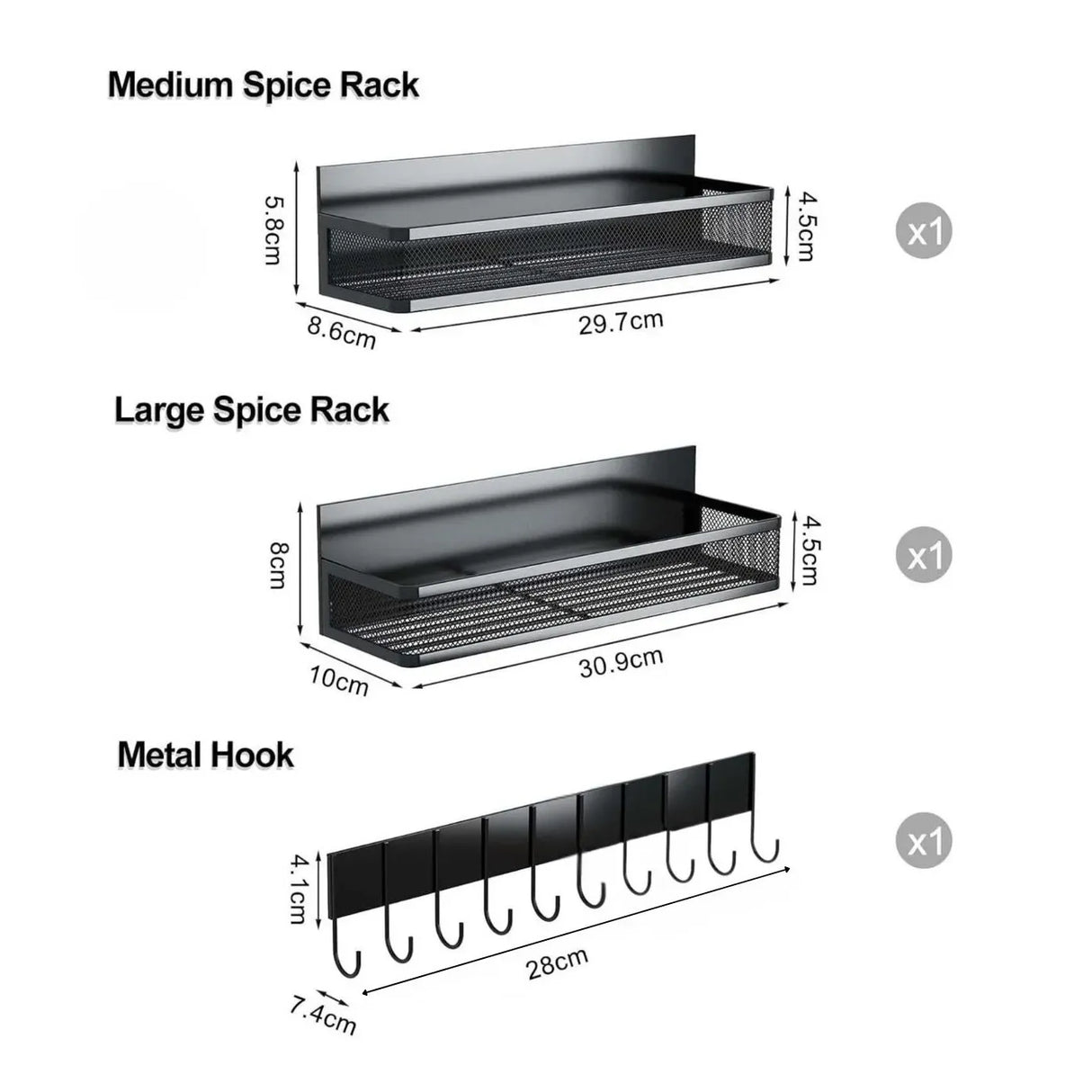 CARLA HOME 3 Pack Magnetic Spice Rack for Fridge Kitchen with Hook Bar