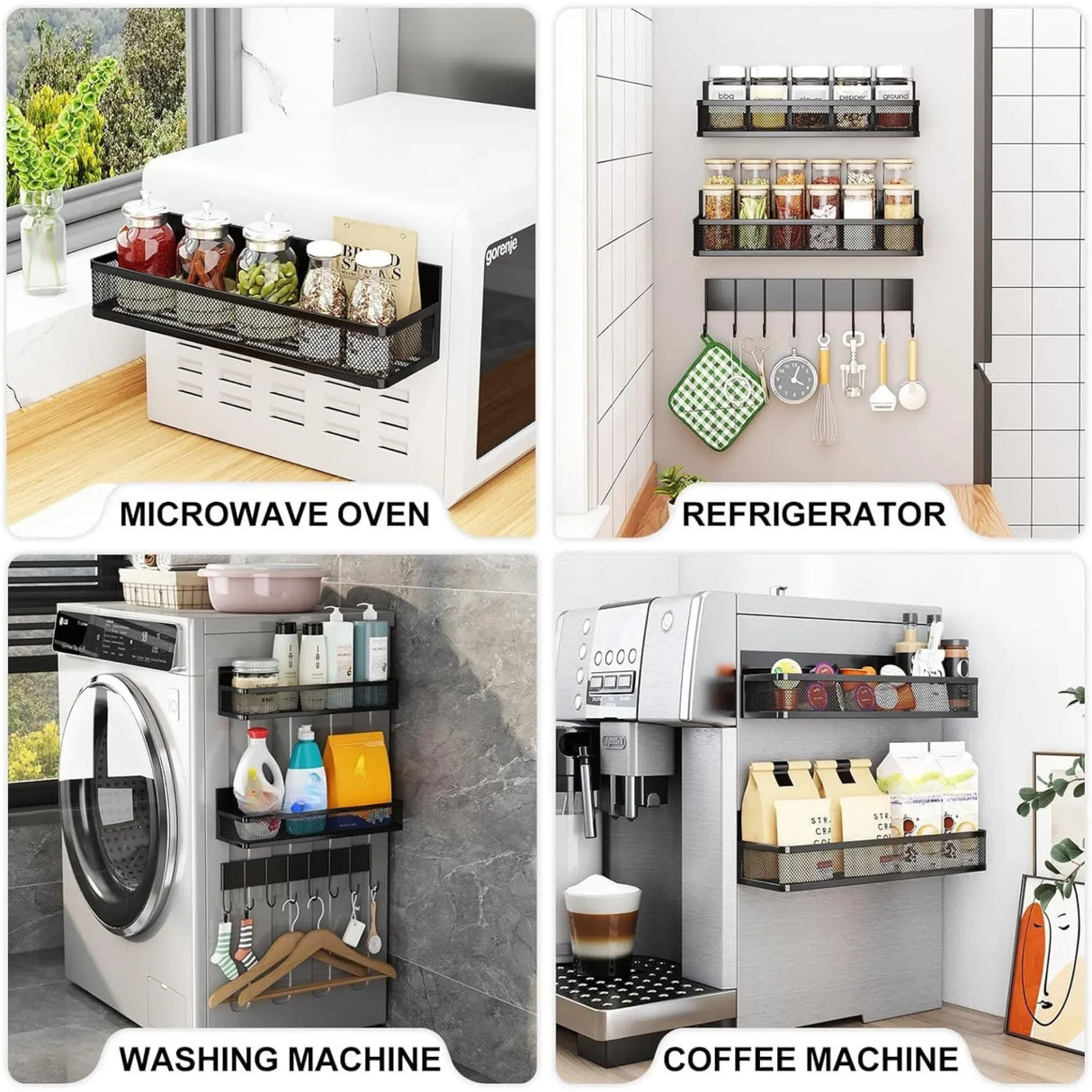 CARLA HOME 3 Pack Magnetic Spice Rack for Fridge Kitchen with Hook Bar