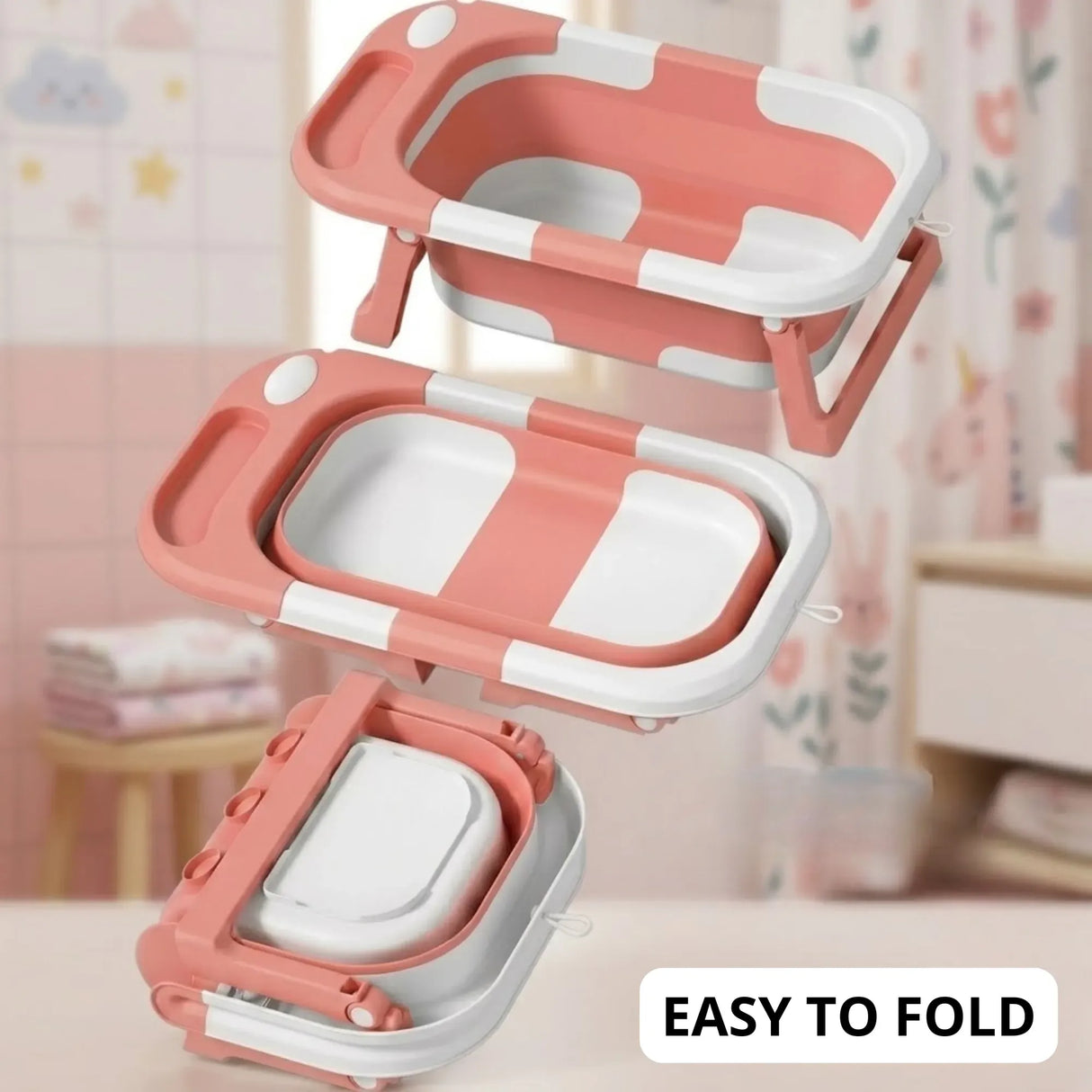 CARLA HOME Foldable Baby Bath Tub with Collapsible Toddler - Pink