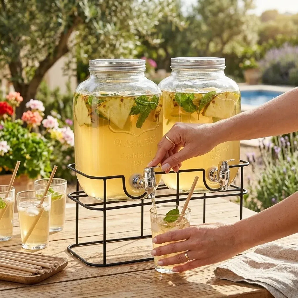 CARLA HOME 2 Pack Glass Drink Dispensers with Juice Pot Stand - 4L