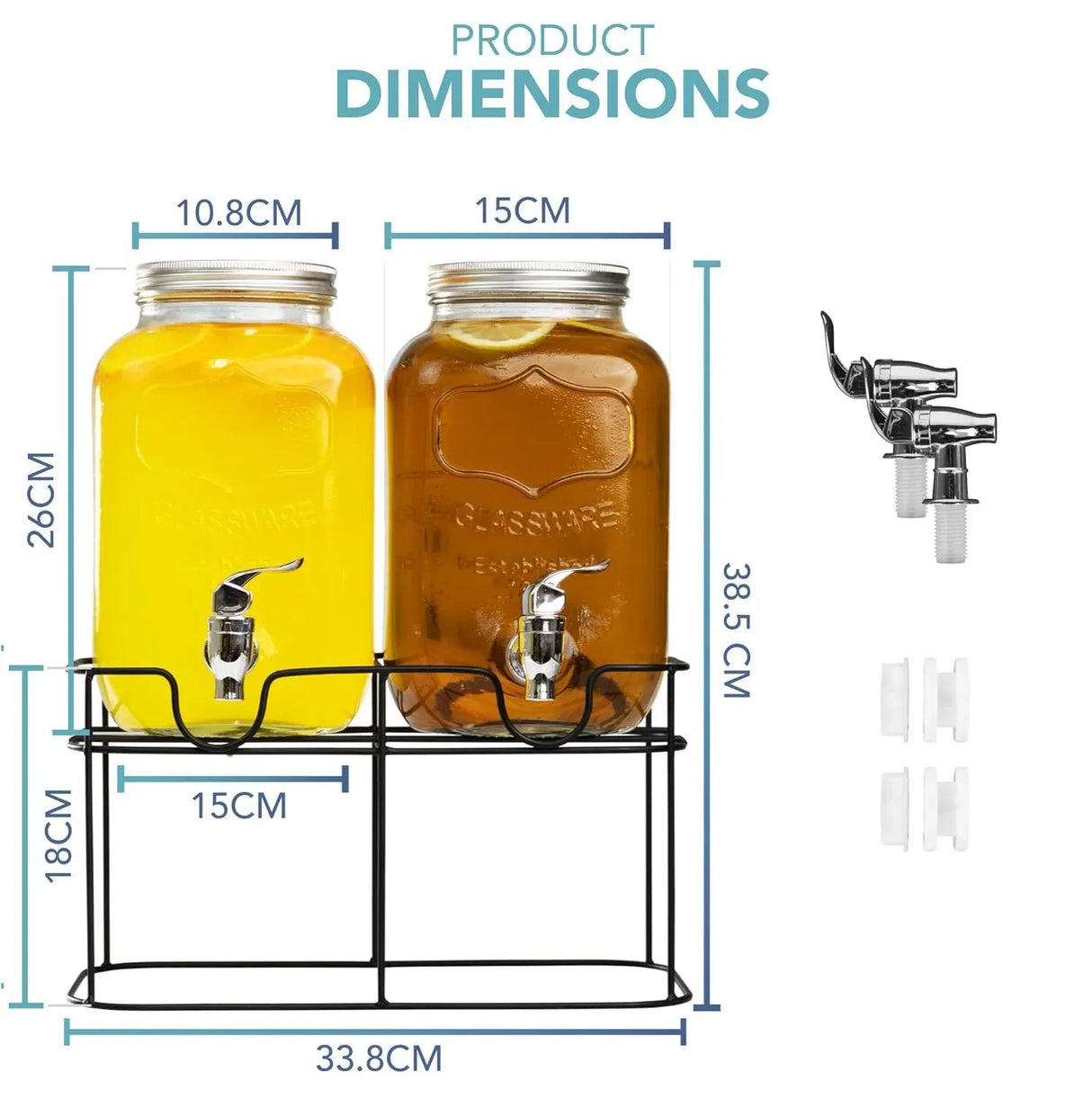 CARLA HOME 2 Pack Glass Drink Dispensers with Juice Pot Stand - 4L