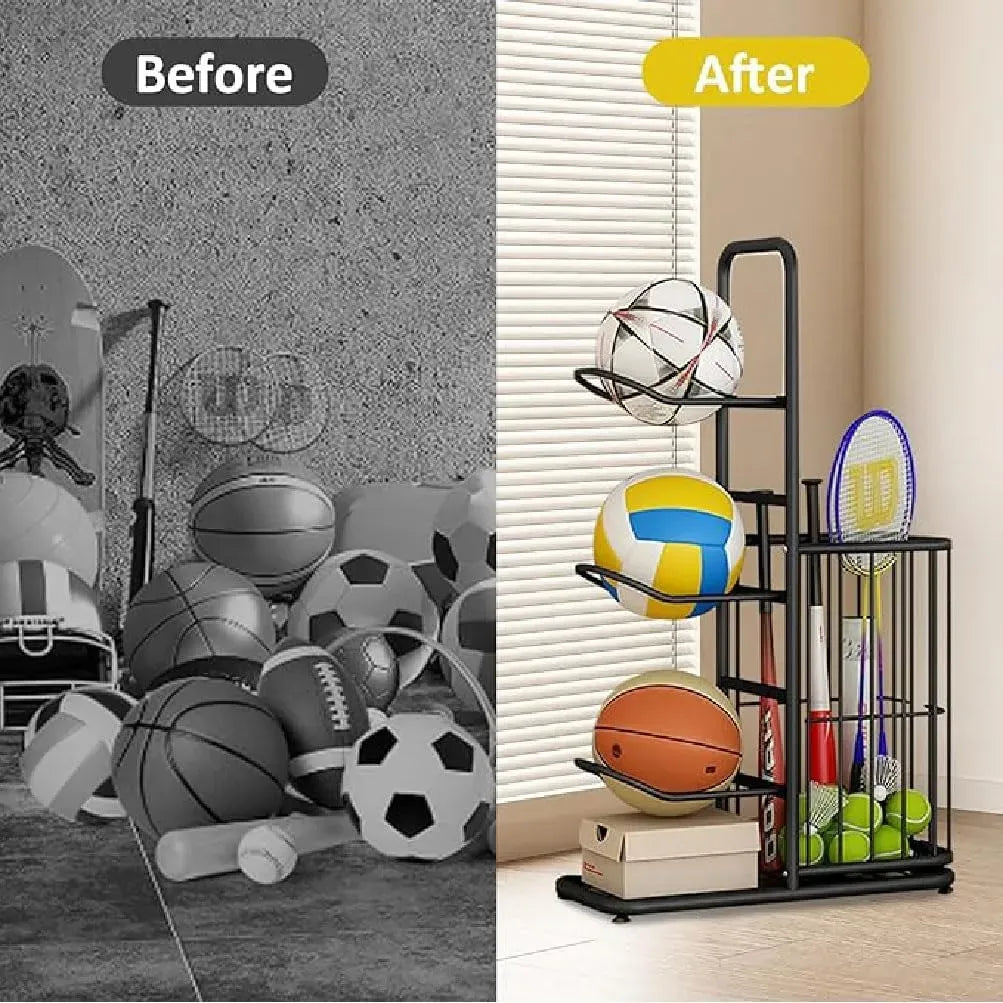 CARLA HOME Ball Storage Rack - 3-Tier Sports Organiser