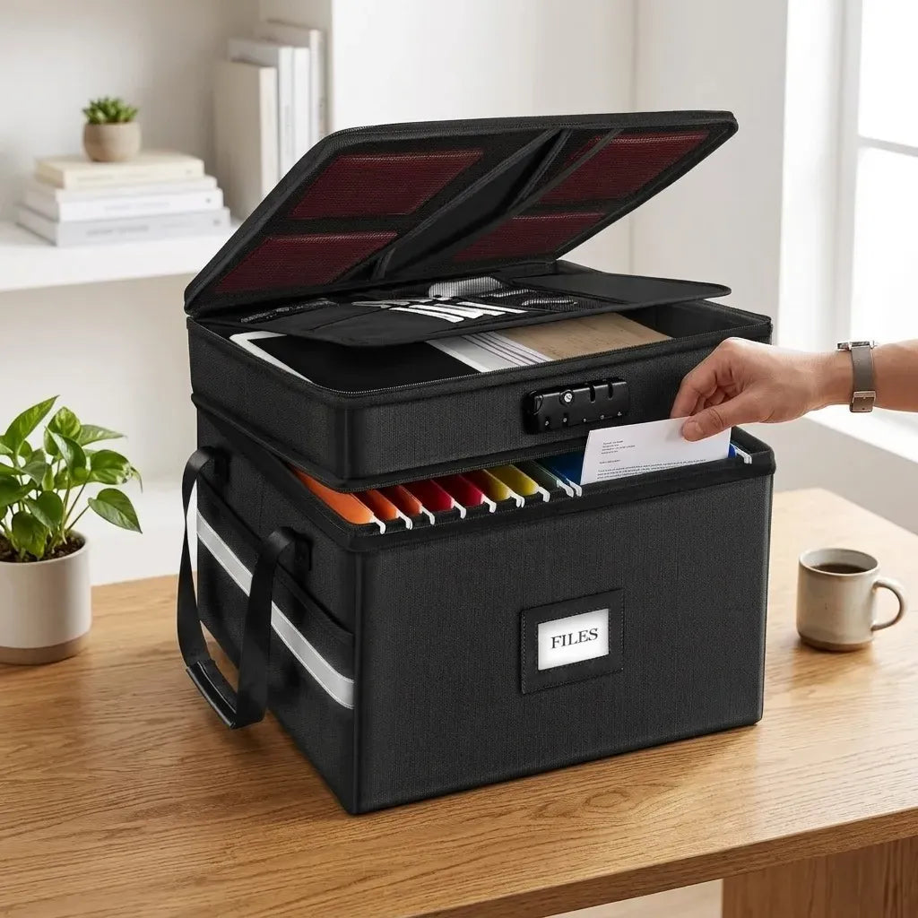 CARLA HOME Fireproof Document Box with Lock - Fabric - Office - Fireproof Document Safe