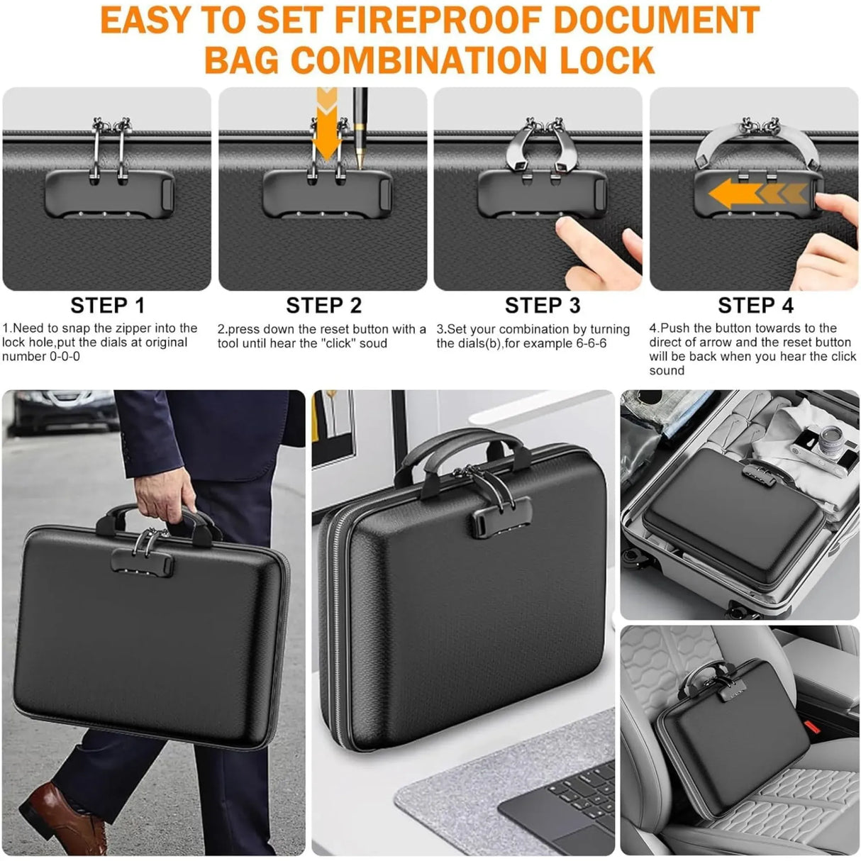 CARLA HOME Fireproof Document Box with Lock - Hard Shell - Glass Fiber - Fireproof File Organizer