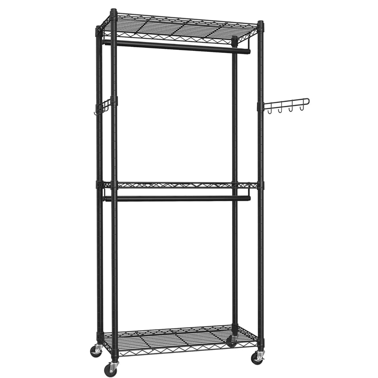 CARLA HOME Double Rail Garment Rack with Shelves - Rolling - Portable Wardrobe