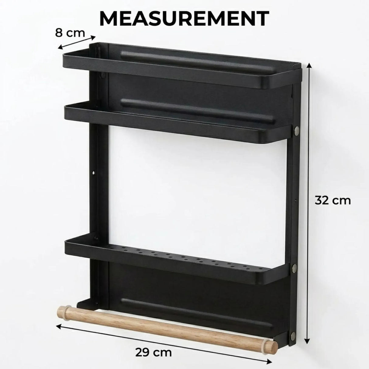 CARLA HOME Magnetic Refrigerator Spice Rack - 2 Tier Fridge Organiser - Black