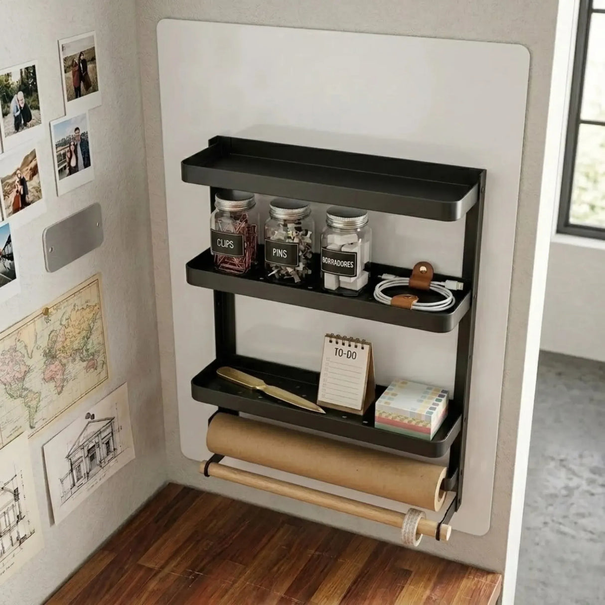 CARLA HOME Magnetic Refrigerator Spice Rack - 2 Tier Fridge Organiser - Black