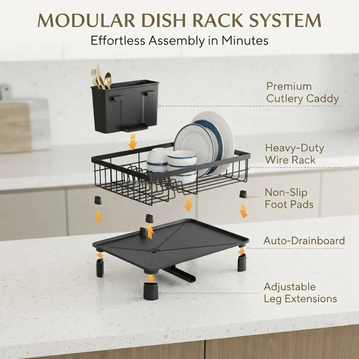 CARLA HOME Dish Drying Rack with Drainboard & Utensil Holder for Kitchen (Black)