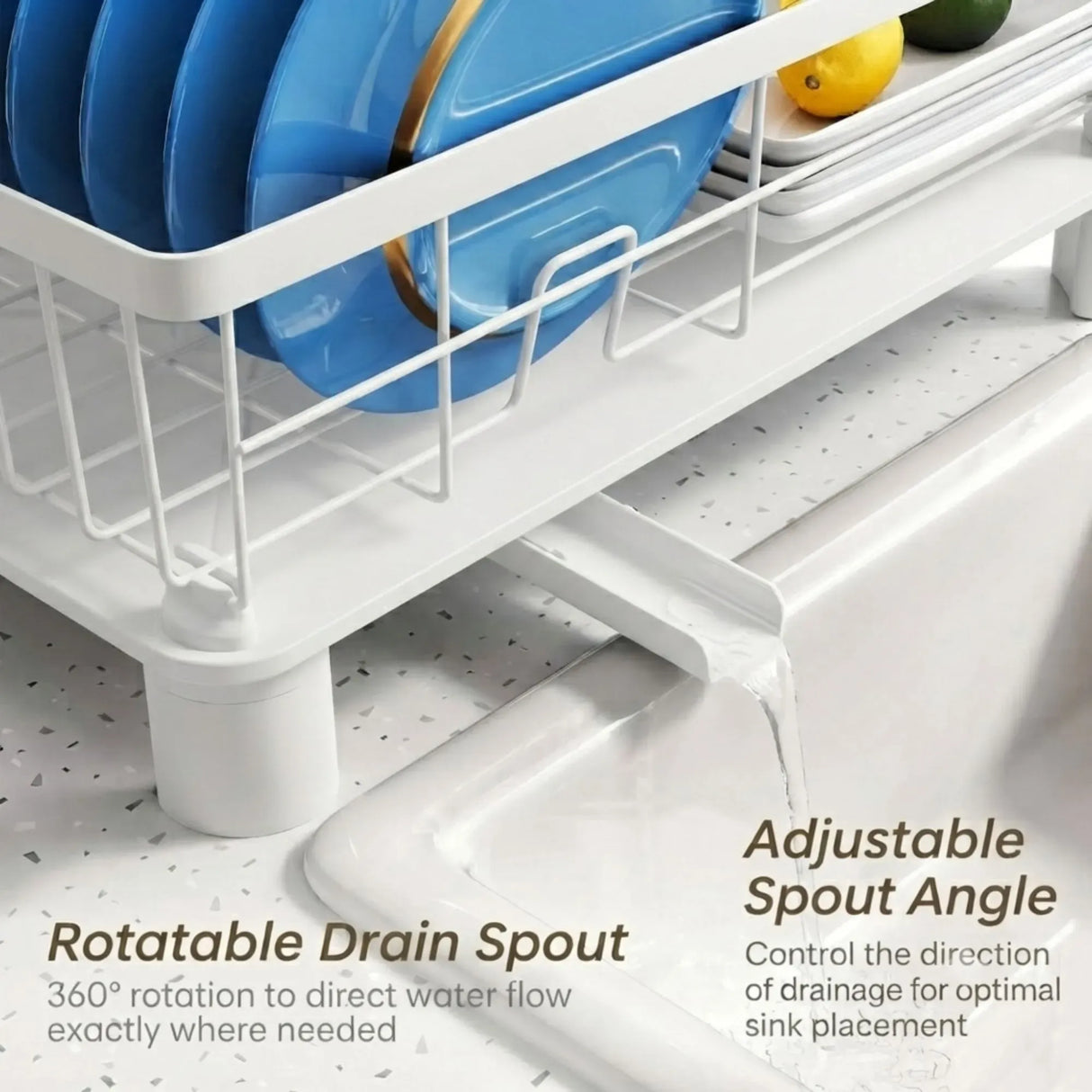 CARLA HOME Dish Drying Rack with Drainboard & Utensil Holder for Kitchen (White)
