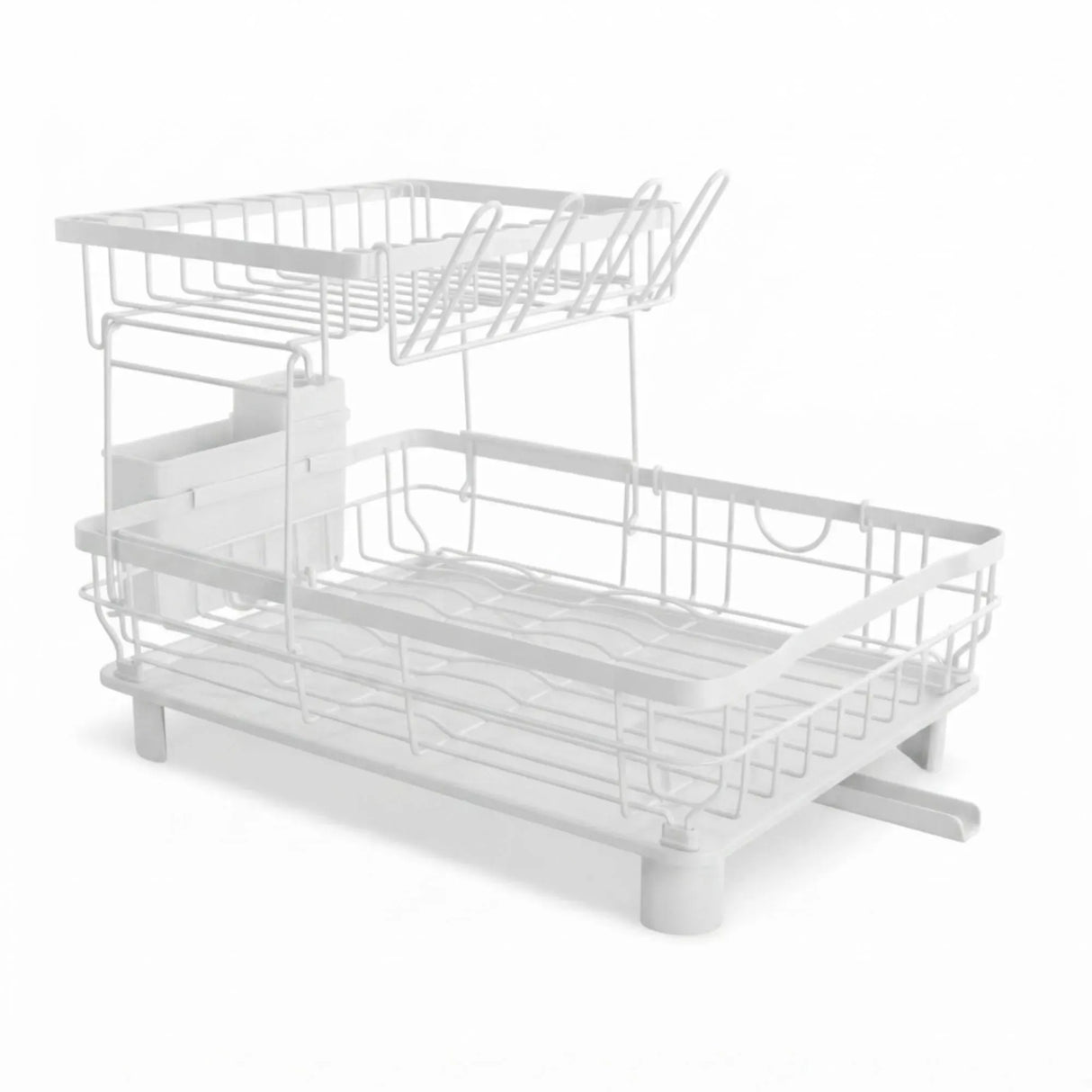CARLA HOME 2 tier Dish Drying Rack with Drainboard & Utensil Holder for Kitchen (White)