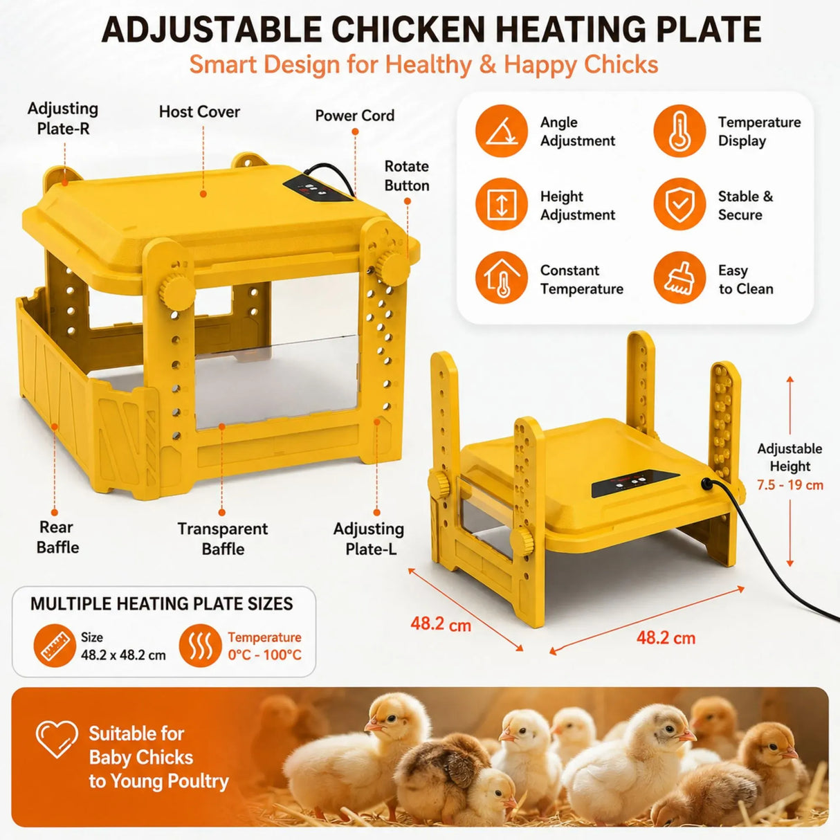 CARLA HOME Upgraded Chick Brooder Heating Plate - Adjustable Height - Yellow - Chicken Heater