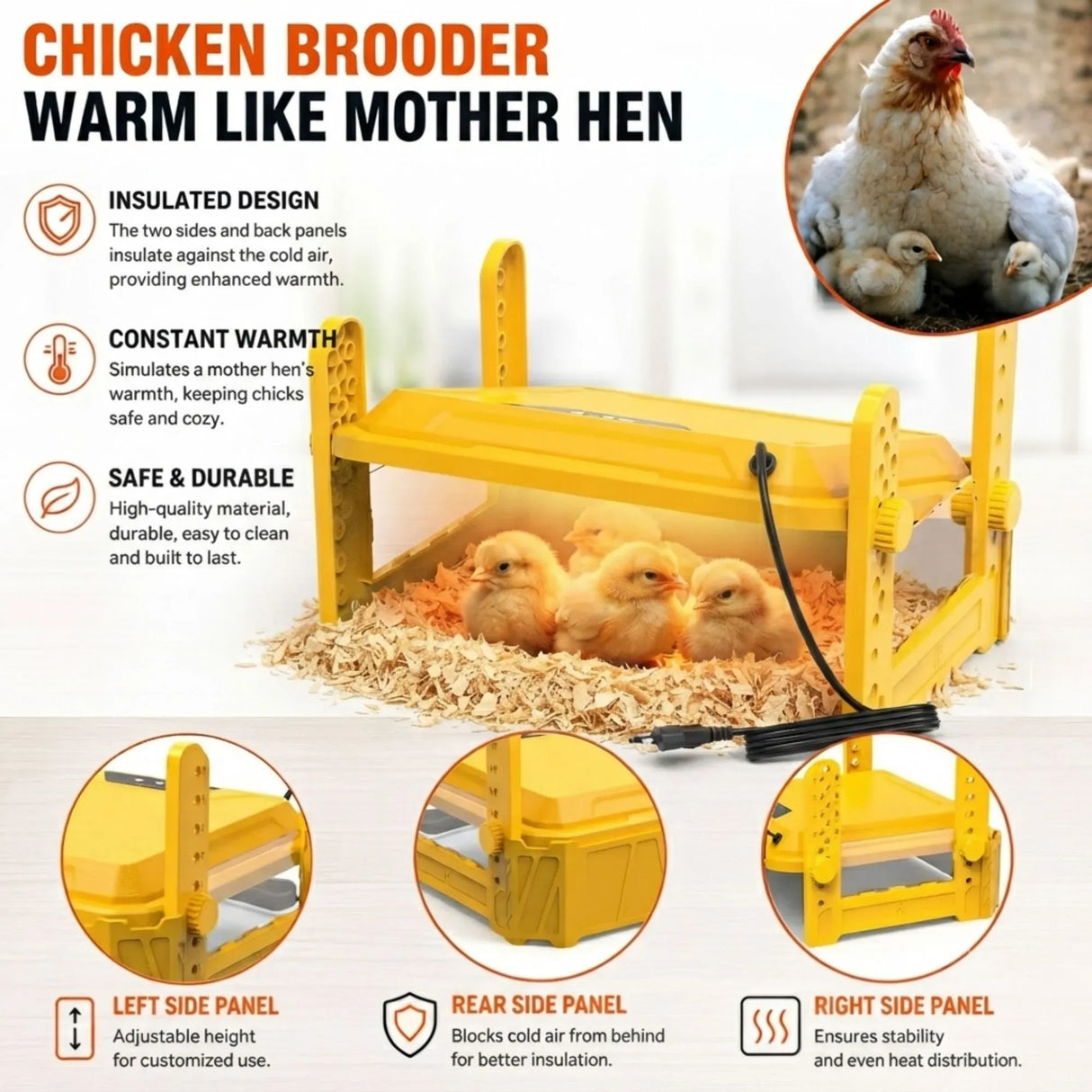 CARLA HOME Upgraded Chick Brooder Heating Plate - Adjustable Height - Yellow - Chicken Heater