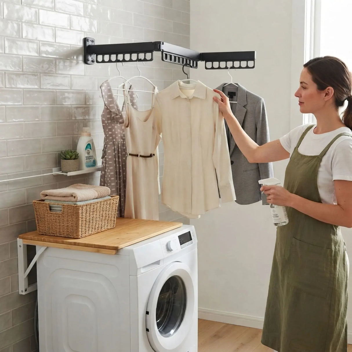 CARLA HOME 3-Fold Wall Mounted Clothes Drying Rack, Laundry Space Saver, Black