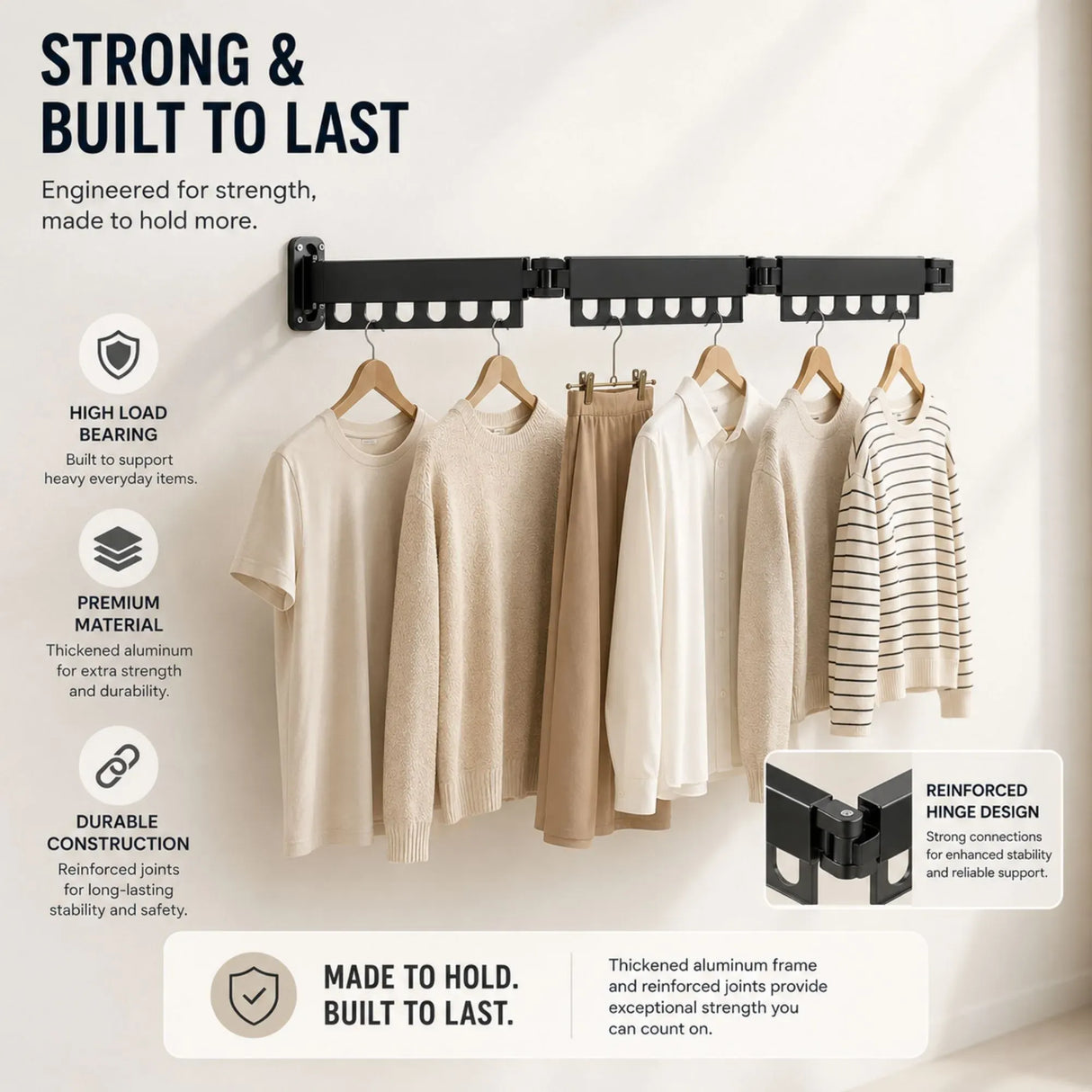 CARLA HOME 3-Fold Wall Mounted Clothes Drying Rack, Laundry Space Saver, Black