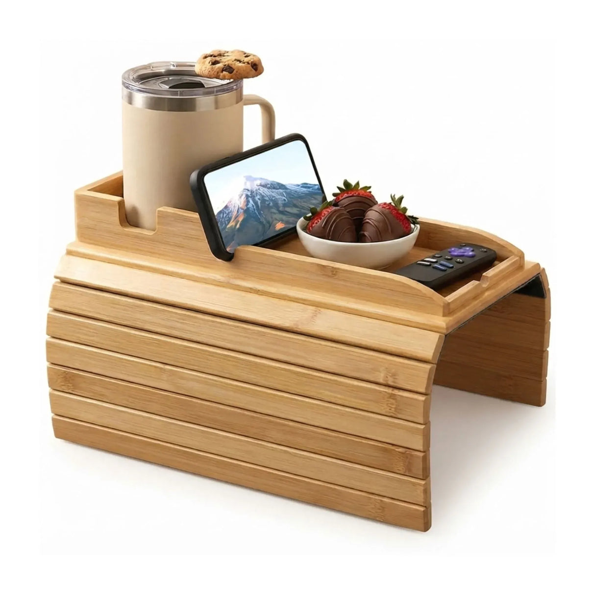 CARLA HOME Bamboo Sofa Armrest Tray, Couch Arm Table, Non-Slip Tray Table