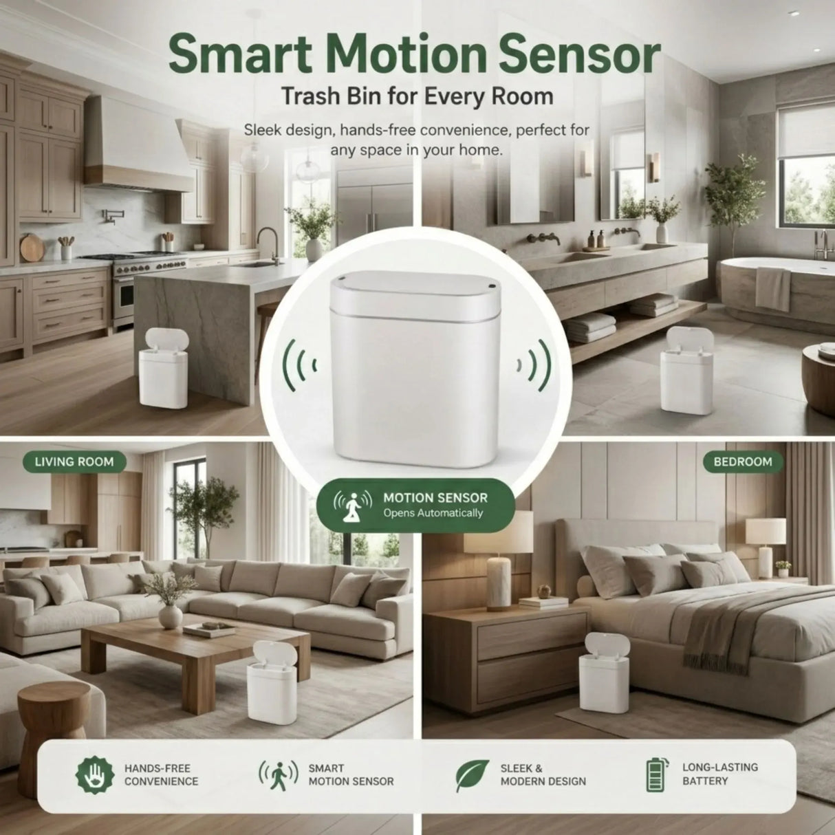CARLA HOME 7L Automatic Trash Bin with Lid, Motion Sensor Garbage Can White