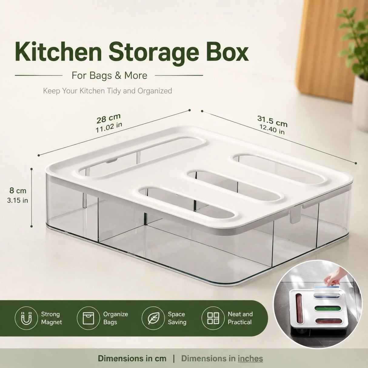 CARLA HOME Food Storage Bag Organiser, 4 Compartment Drawer Box, Kitchen Drawer