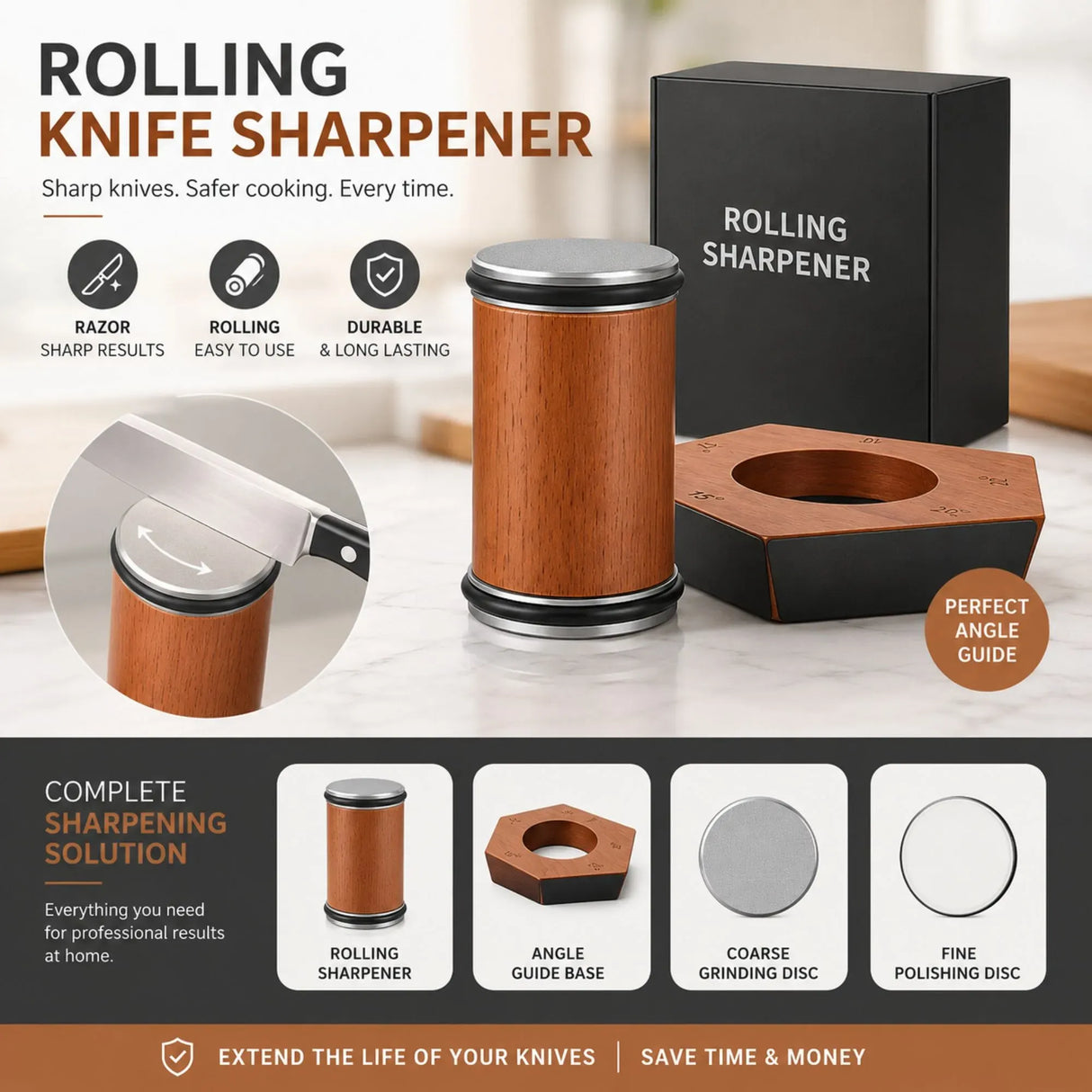 CARLA HOME Rolling Knife Sharpener, 5 Angle, Knife Sharpening Tool Kit Kitchen