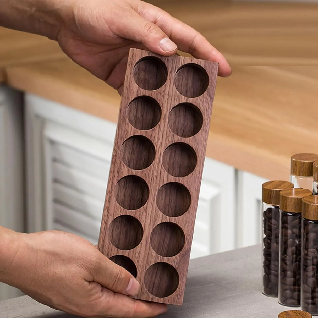 CARLA HOME Glass Coffee Bean Storage Tubes, 12 Pack Wooden Stand (60ml 20g)