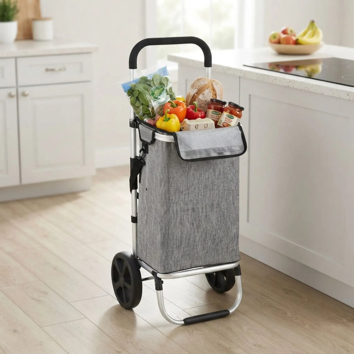 CARLA HOME Foldable Shopping Trolley, Aluminium Cart, 45L, Waterproof, Grey