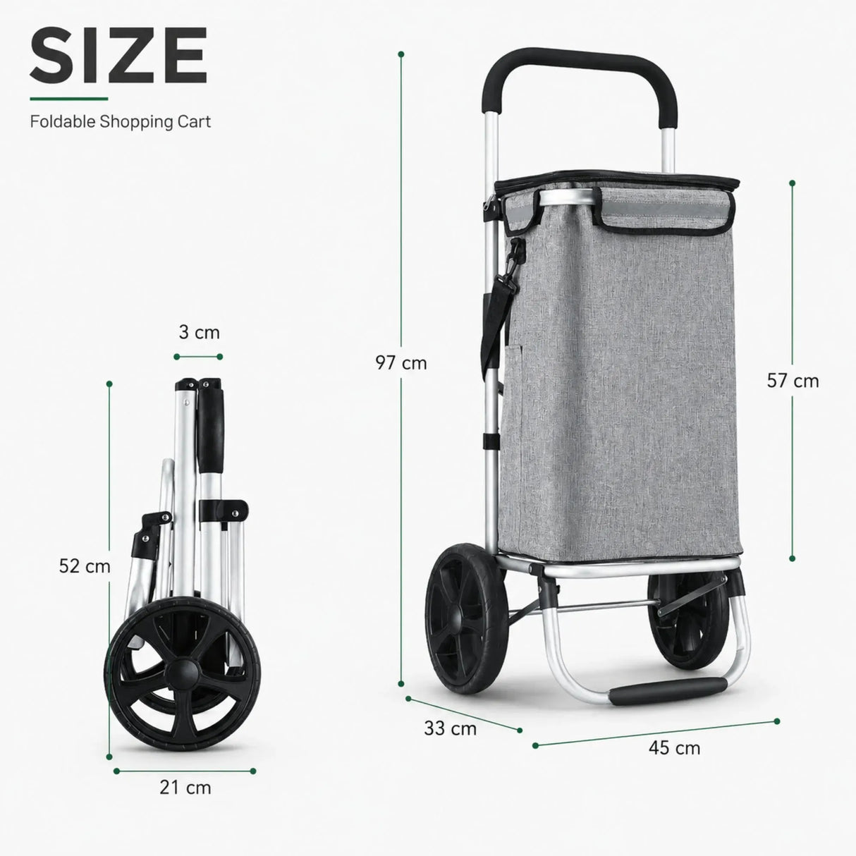 CARLA HOME Foldable Shopping Trolley, Aluminium Cart, 45L, Waterproof, Grey