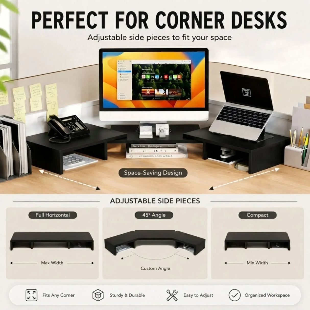 CARLA HOME Dual Monitor Stand Riser, Adjustable Length and Angle, Black