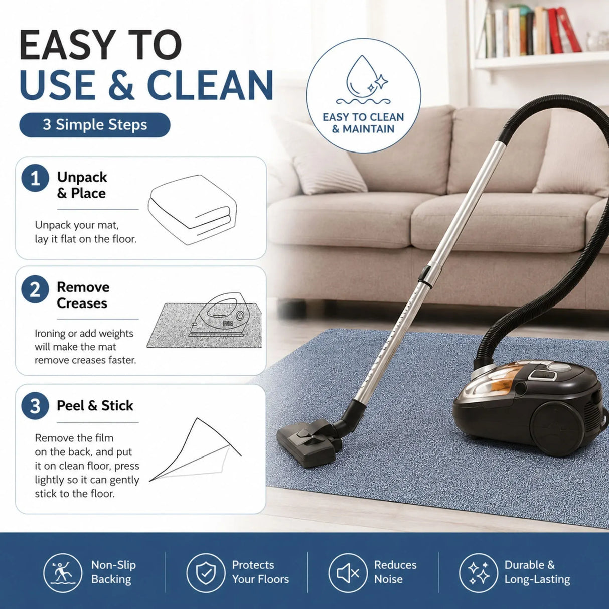 CARLA HOME Office Chair Mat Hard Floor Protector, 120x90 cm, Anti-Slip, Grey