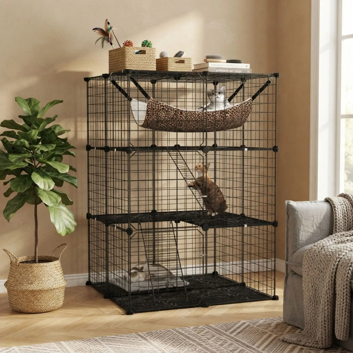 CARLA HOME Large Cat Cage Diy Enclosure, 3 Tier Pet Playpen Cat Kennel