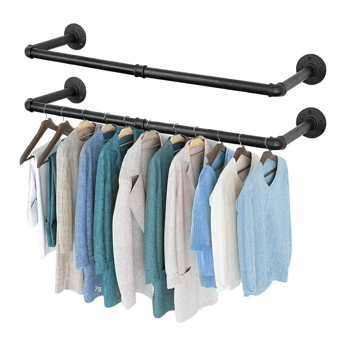 CARLA HOME 2-Pack Wall Mounted Industrial Pipe Clothes Rack - Black - Storage Rack