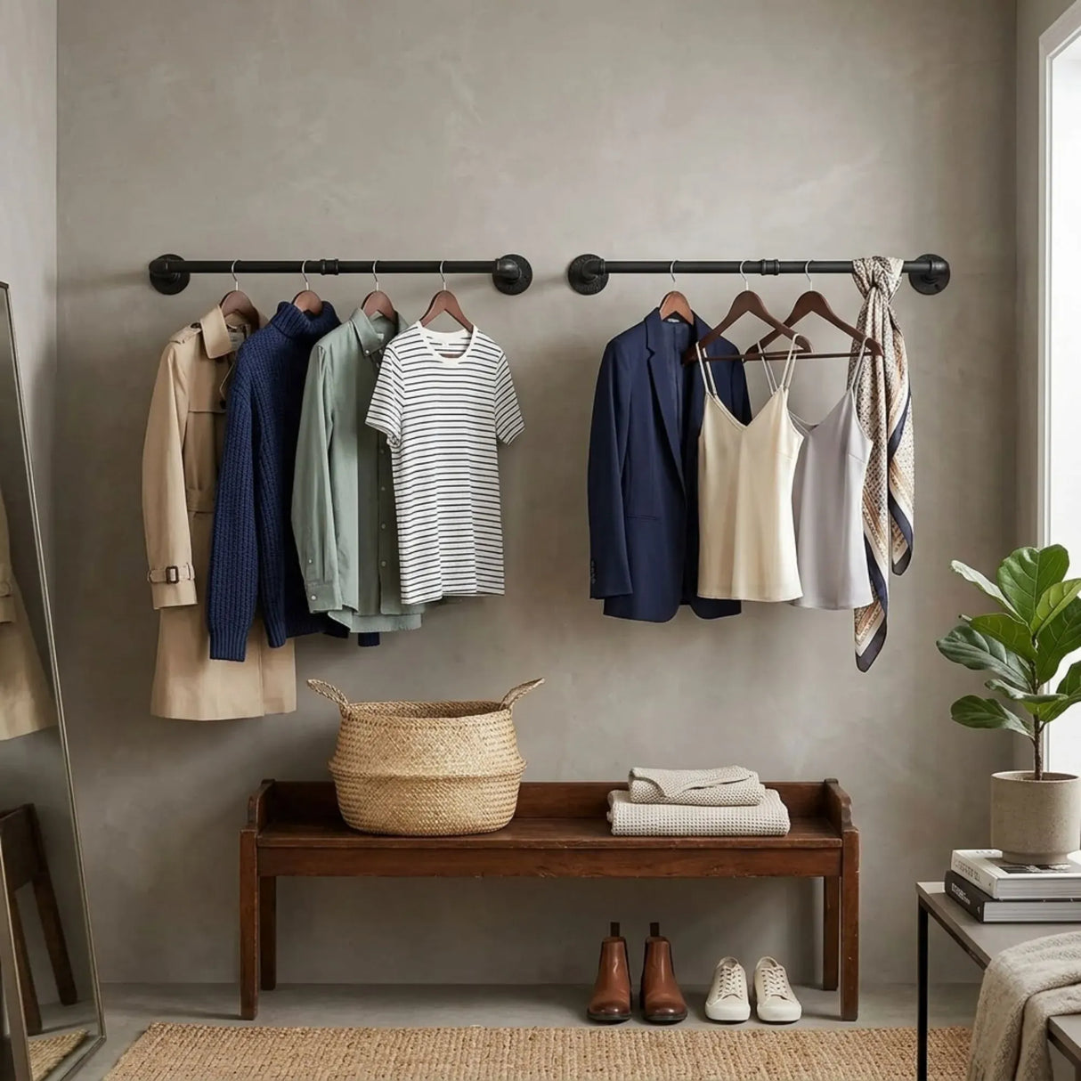 CARLA HOME 2-Pack Wall Mounted Industrial Pipe Clothes Rack - Black - Storage Rack