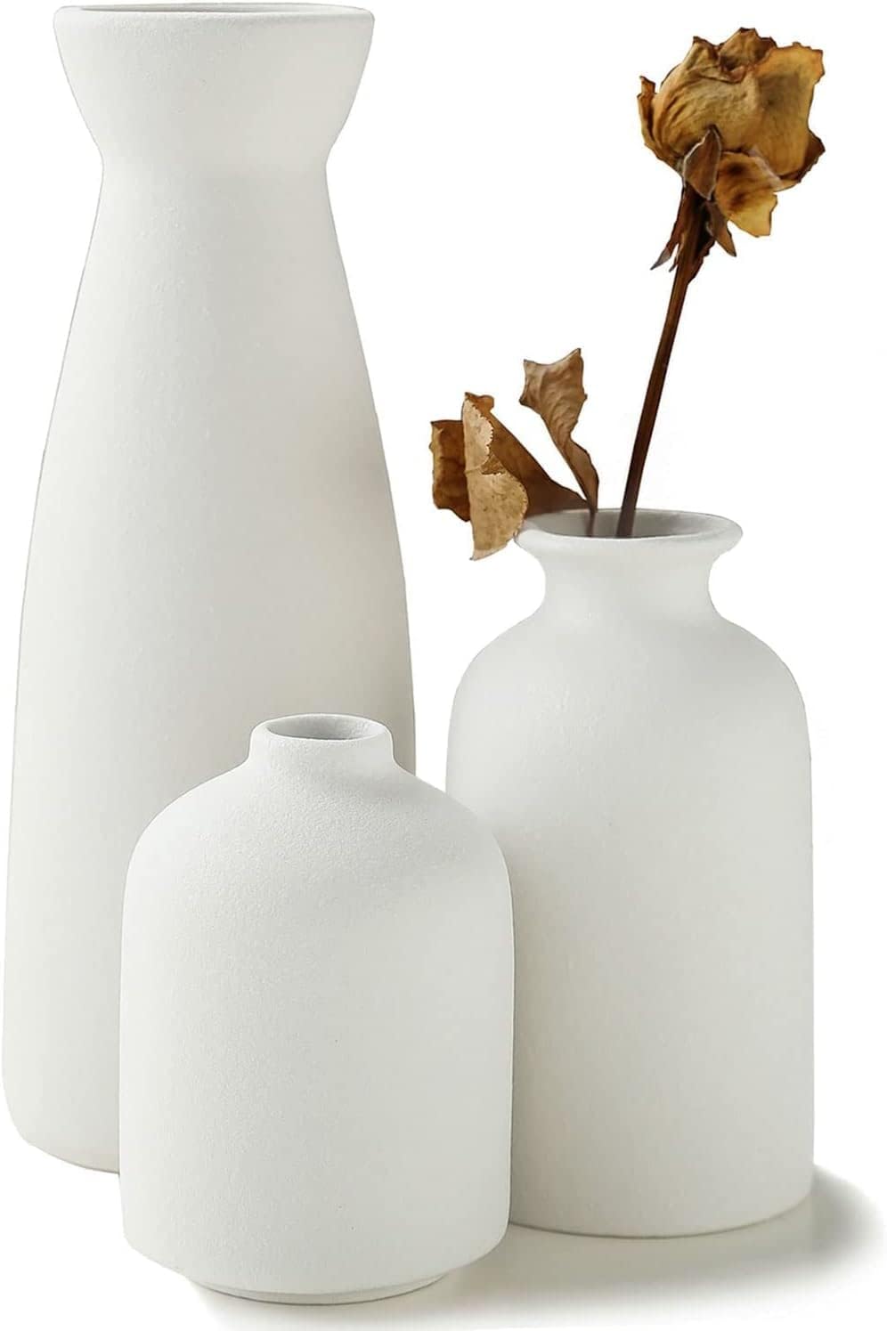 Ceramic Set of 3 Modern White Vases for Home D?cor