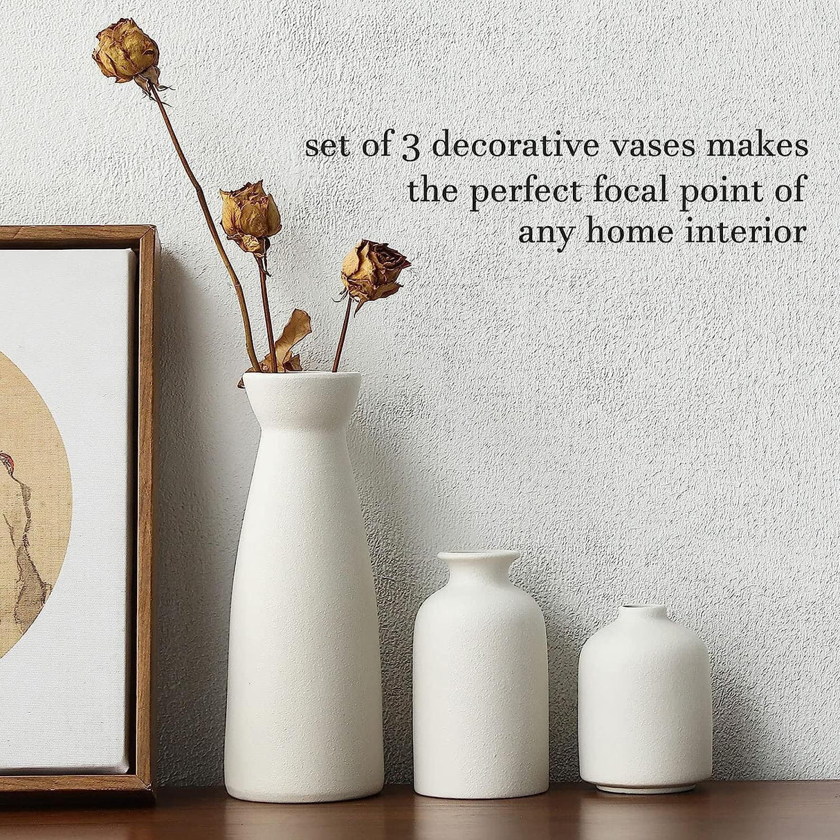 Ceramic Set of 3 Modern White Vases for Home D?cor