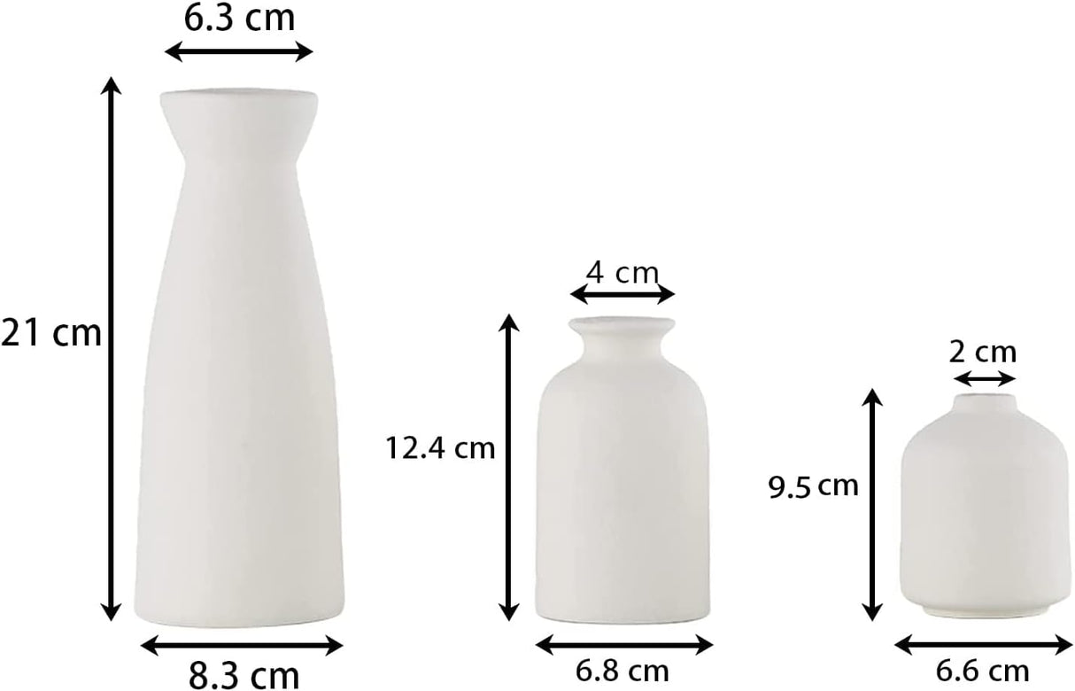 Ceramic Set of 3 Modern White Vases for Home D?cor