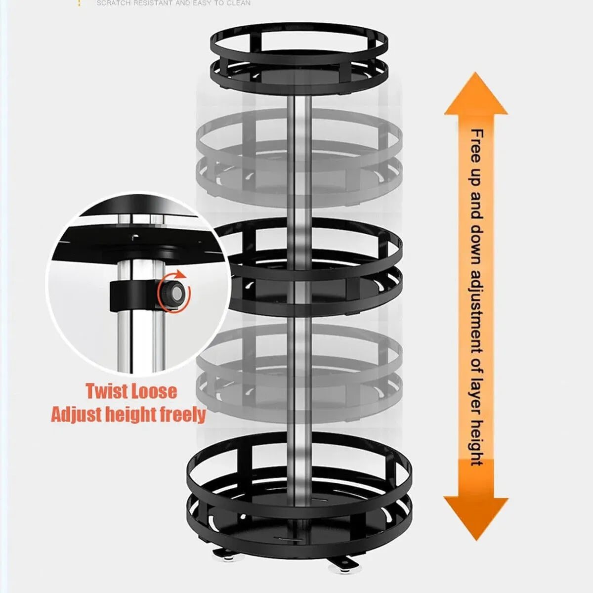 Black Kitchen Rotating Spice Rack - Double Layer Carbon Steel Organizer