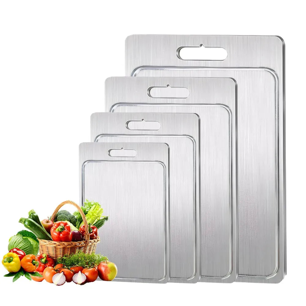 Double-Sided Titanium Cutting Board in Silver, 29x20CM, Durable and Heat Resistant