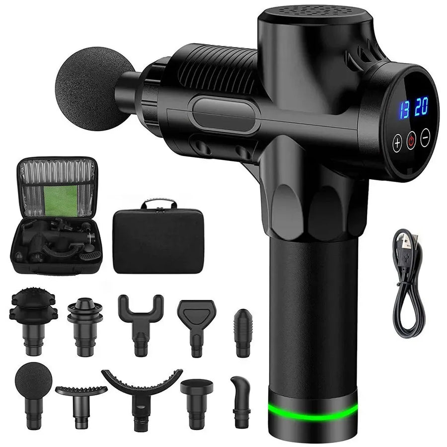 Deep Tissue Massage Gun Black with 10 Interchangeable Heads and 30 Adjustable Speeds