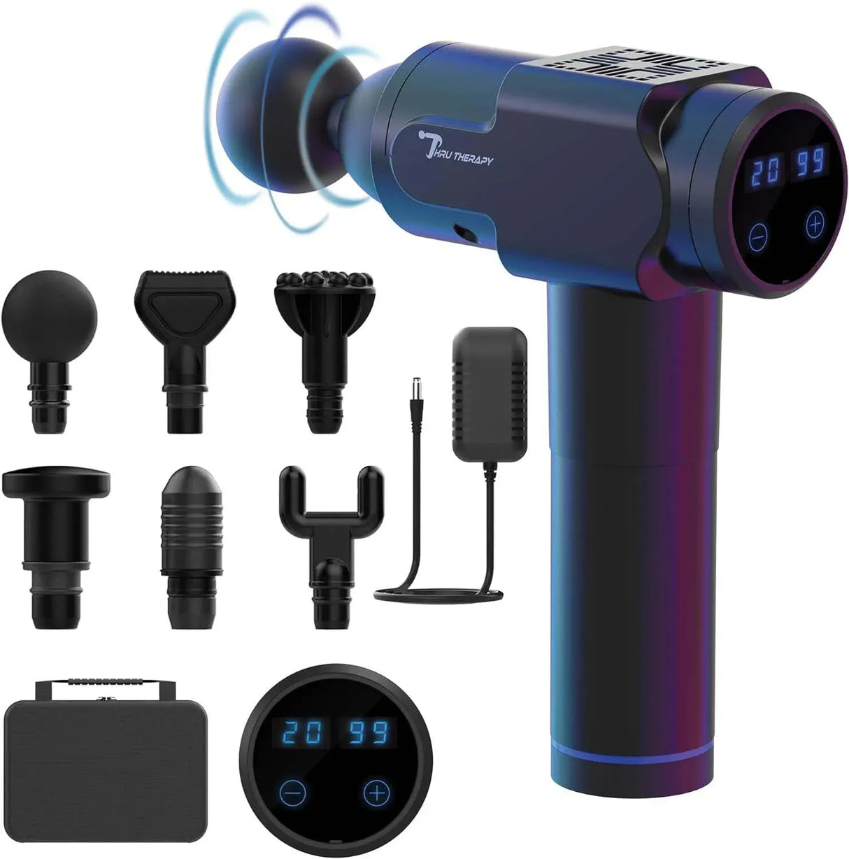 Deep Tissue Percussion Massage Gun in Black with 6 Heads and 20 Adjustable Speeds