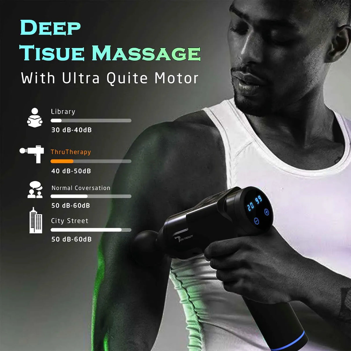 Deep Tissue Percussion Massage Gun in Black with 6 Heads and 20 Adjustable Speeds
