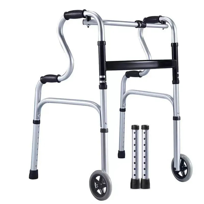 Height Adjustable Folding Medical Walking Frame in Black Aluminium Alloy - Straight