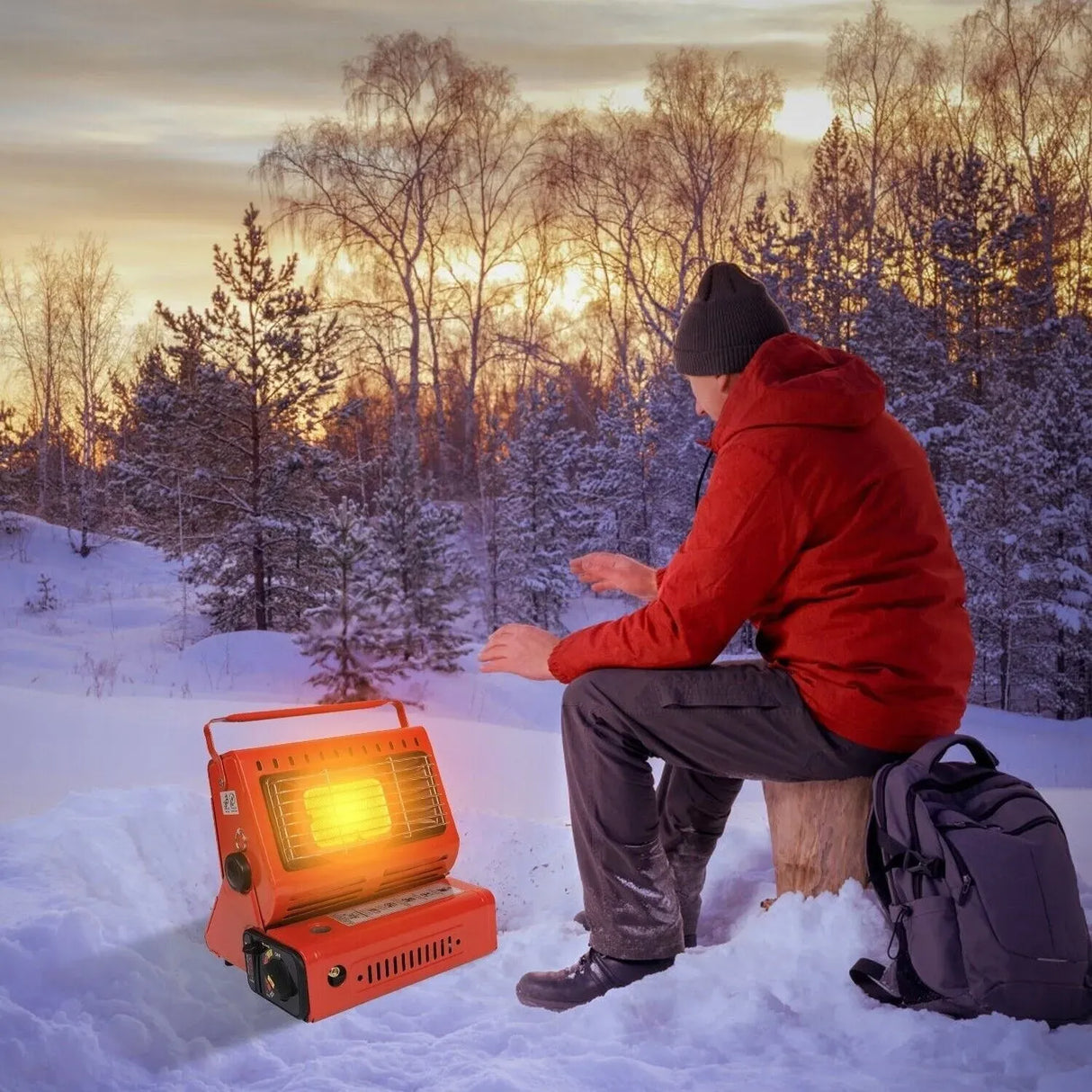 Portable Butane Gas Heater in Black for Camping, Hiking, and Outdoor Use