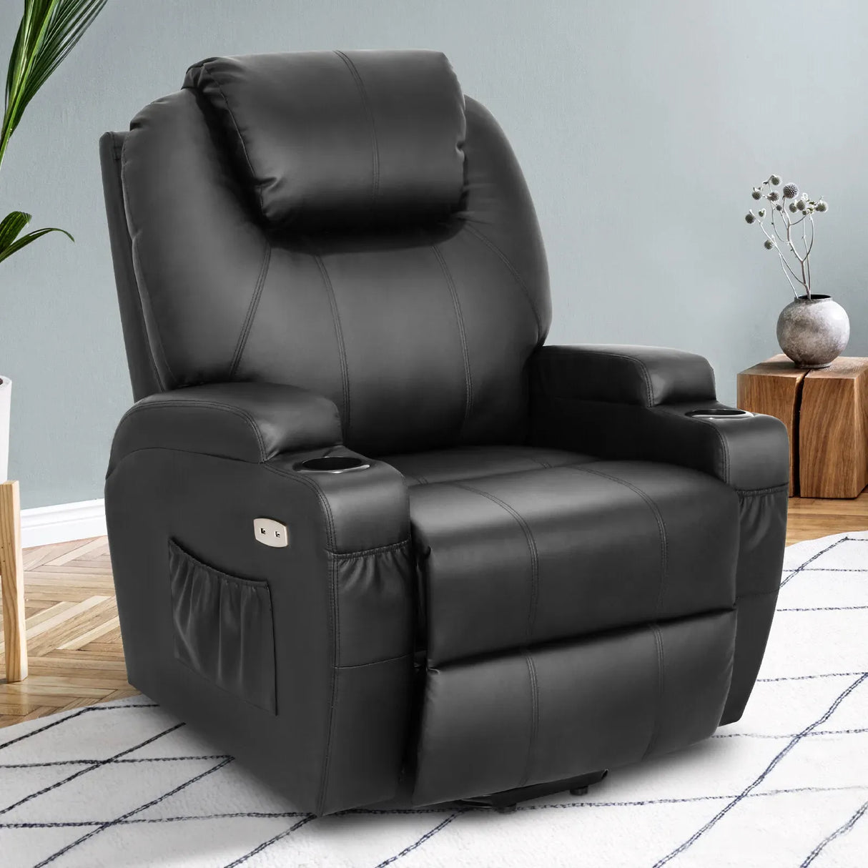 Brown Electric Massage Recliner Chair with Heat and Vibration in Grey, 108x100x85cm