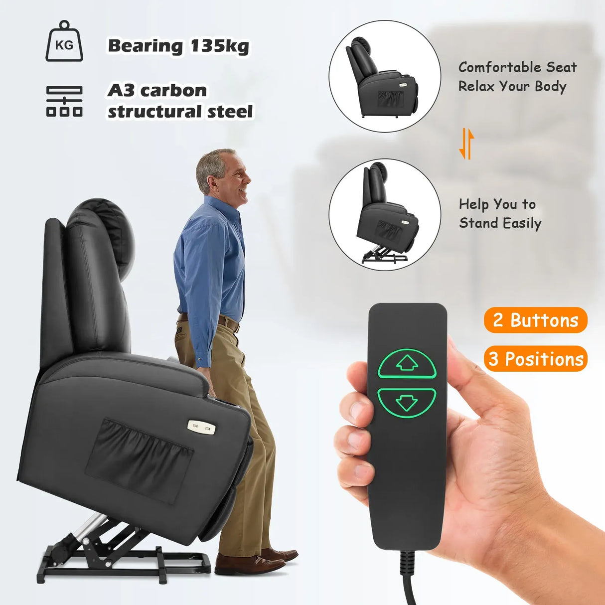 Brown Electric Massage Recliner Chair in Black with Heating and Vibration, 108x100x85cm