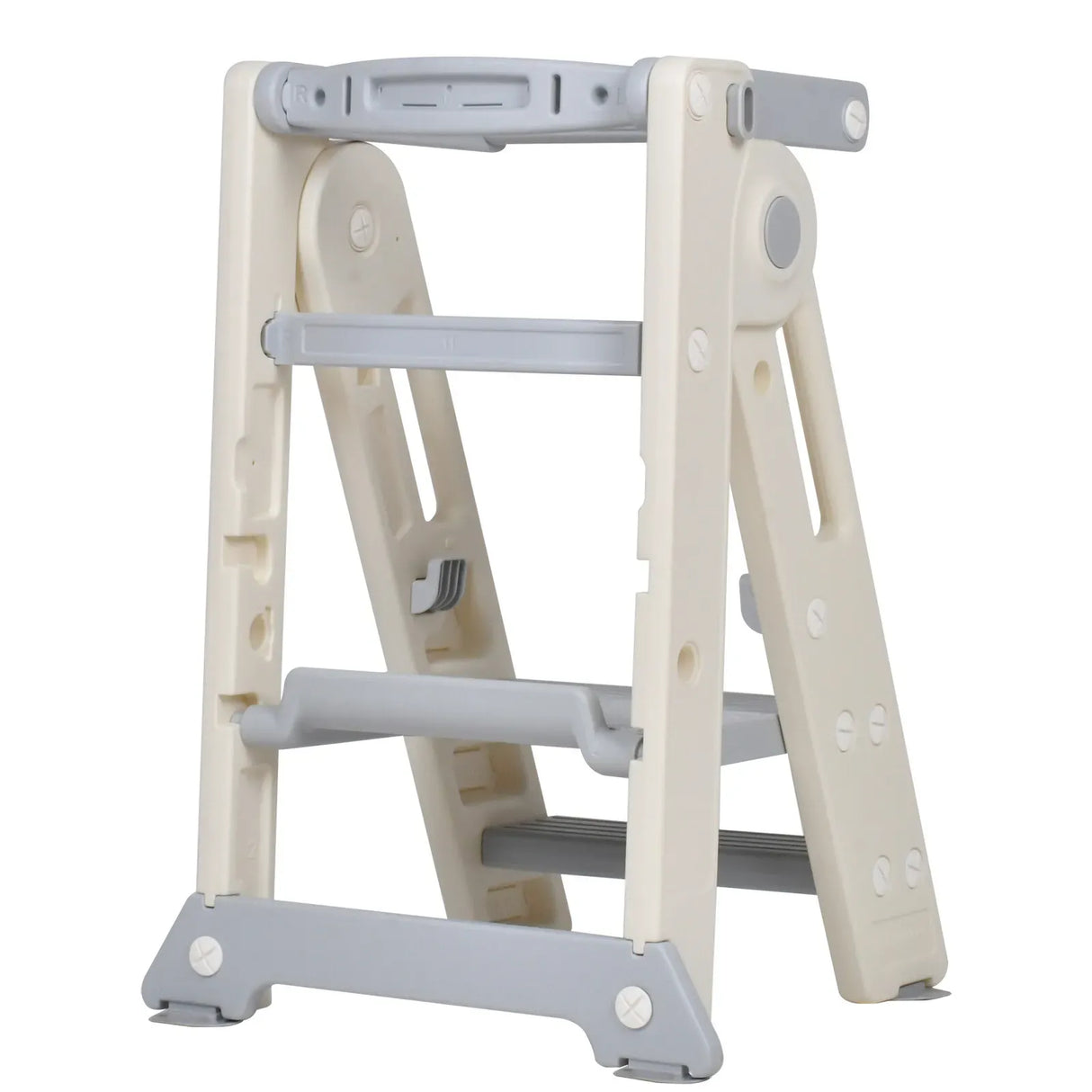 Foldable Kids Step Stool Kitchen Helper Tower in Grey, Adjustable Height, 55x55x79cm